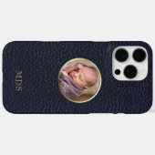 フォトミッドナイトブルーフェイクレザーモノグラモダンム Case-Mate iPhoneケース (裏面 (横))