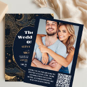 フォトミッドナイトブルー金ゴールドス結婚テリア 招待状