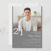 フォトミニマモダンリストグレー21歳の誕生日 招待状 (正面)