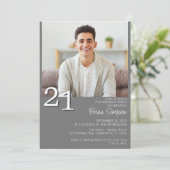 フォトミニマモダンリストグレー21歳の誕生日 招待状 (スタンド正面)