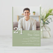 フォトミニマモダンリストセージグリーン21歳の誕生日 招待状 (スタンド正面)