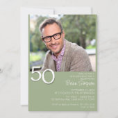 フォトミニマモダンリストセージグリーン50誕生日 招待状 (正面)