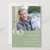フォトミニマモダンリストセージグリーン60誕生日 招待状 (正面)