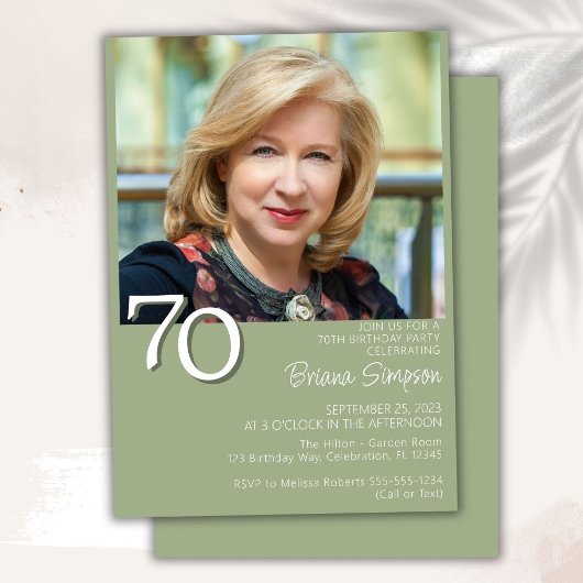 フォトミニマモダンリストセージグリーン70誕生日 招待状
