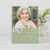 フォトミニマモダンリストセージグリーン80誕生日 招待状 (スタンド正面)