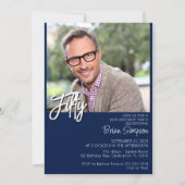 フォトミニマモダンリストネイビーブルー55誕生日 招待状 (正面)