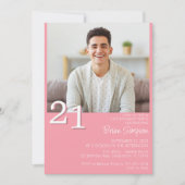 フォトミニマモダンリストピンク21歳の誕生日 招待状 (正面)