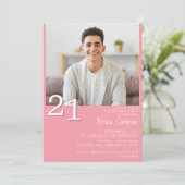 フォトミニマモダンリストピンク21歳の誕生日 招待状 (スタンド正面)