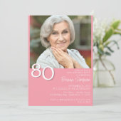 フォトミニマモダンリストピンク80誕生日 招待状 (スタンド正面)