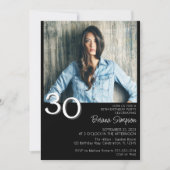 フォトミニマモダンリストブラック30歳の誕生日 招待状 (正面)