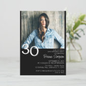 フォトミニマモダンリストブラック30歳の誕生日 招待状 (スタンド正面)