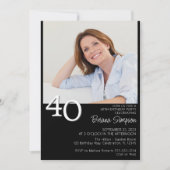 フォトミニマモダンリストブラック40歳の誕生日 招待状 (正面)