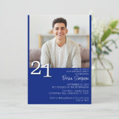 フォトミニマモダンリスト王室のブルー21歳の誕生日 招待状 (スタンド正面)