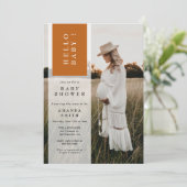 フォトミニマリストBoho Neutralハローベビーシャワー 招待状 (スタンド正面)