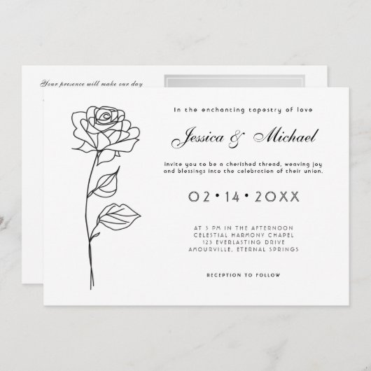 フォトミニマルなタイムレス開花招待状 招待状 (正面/裏面)