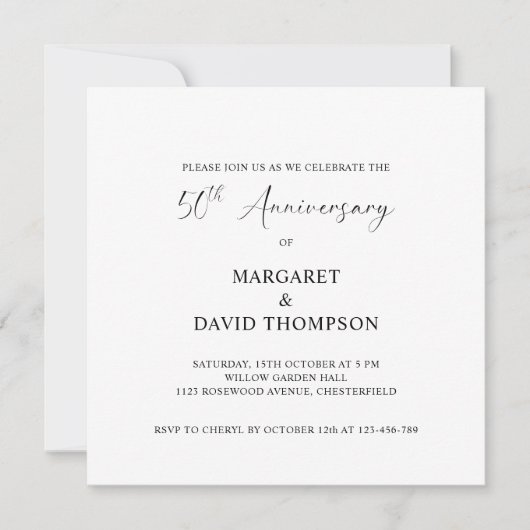 フォトミニマルな白黒50周年記念 招待状 (正面)