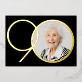 フォトミニマルエレガントリストブラック金ゴールド90誕生日 箔招待状 (正面)