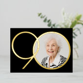 フォトミニマルエレガントリストブラック金ゴールド90誕生日 箔招待状 (立ち正面)