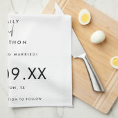 フォトミニマルブラックタイポグラフィホワイト日付の保存 キッチンタオル (四つ折り)