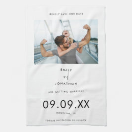 フォトミニマルブラックタイポグラフィホワイト日付の保存 キッチンタオル