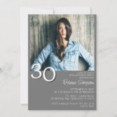 フォトミニマルモダンリストグレー30歳の誕生日 招待状 (正面)