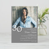 フォトミニマルモダンリストグレー30歳の誕生日 招待状 (スタンド正面)