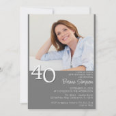 フォトミニマルモダンリストグレー40歳の誕生日 招待状 (正面)