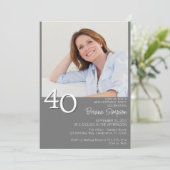 フォトミニマルモダンリストグレー40歳の誕生日 招待状 (スタンド正面)