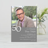 フォトミニマルモダンリストグレー50誕生日 招待状 (スタンド正面)