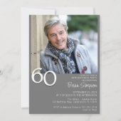 フォトミニマルモダンリストグレー60誕生日 招待状 (正面)