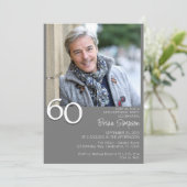 フォトミニマルモダンリストグレー60誕生日 招待状 (スタンド正面)