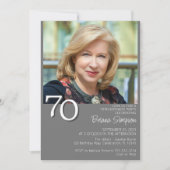 フォトミニマルモダンリストグレー70誕生日 招待状 (正面)