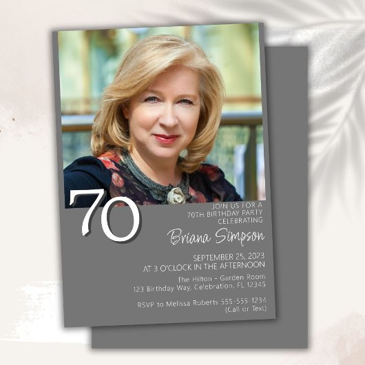フォトミニマルモダンリストグレー70誕生日 招待状