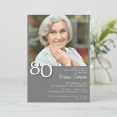 フォトミニマルモダンリストグレー80誕生日 招待状 (スタンド正面)