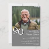 フォトミニマルモダンリストグレー90誕生日 招待状 (正面)