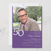 フォトミニマルモダンリストパープル50誕生日 招待状 (正面)