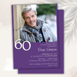 フォトミニマルモダンリストパープル60誕生日 招待状