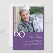 フォトミニマルモダンリストパープル60誕生日 招待状 (正面)