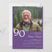 フォトミニマルモダンリストパープル90誕生日 招待状 (正面)