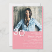 フォトミニマルモダンリストピンク30歳の誕生日 招待状 (正面)