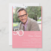 フォトミニマルモダンリストピンク50誕生日 招待状 (正面)