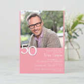 フォトミニマルモダンリストピンク50誕生日 招待状 (スタンド正面)