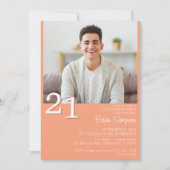 フォトミニマルモダンリストピーチ21歳の誕生日 招待状 (正面)