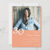 フォトミニマルモダンリストピーチ30歳の誕生日 招待状 (正面)