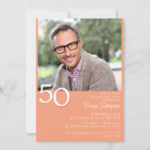 フォトミニマルモダンリストピーチ50誕生日 招待状 (正面)