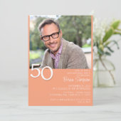 フォトミニマルモダンリストピーチ50誕生日 招待状 (スタンド正面)