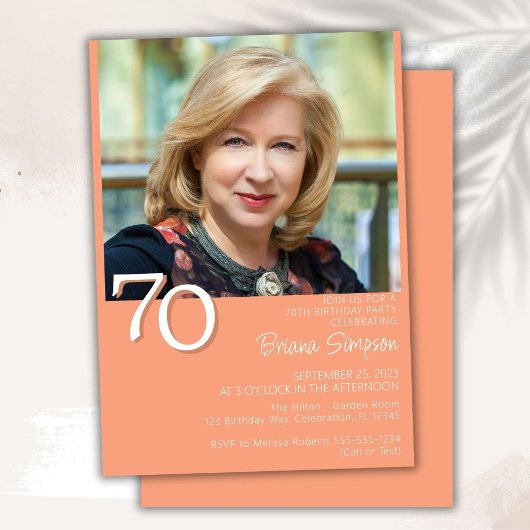 フォトミニマルモダンリストピーチ70誕生日 招待状