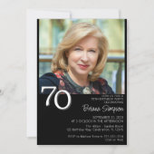 フォトミニマルモダンリストブラック70誕生日 招待状 (正面)