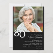 フォトミニマルモダンリストブラック80誕生日 招待状 (正面)