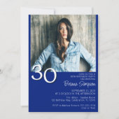 フォトミニマルモダンリスト王室のブルー30th誕生日 招待状 (正面)